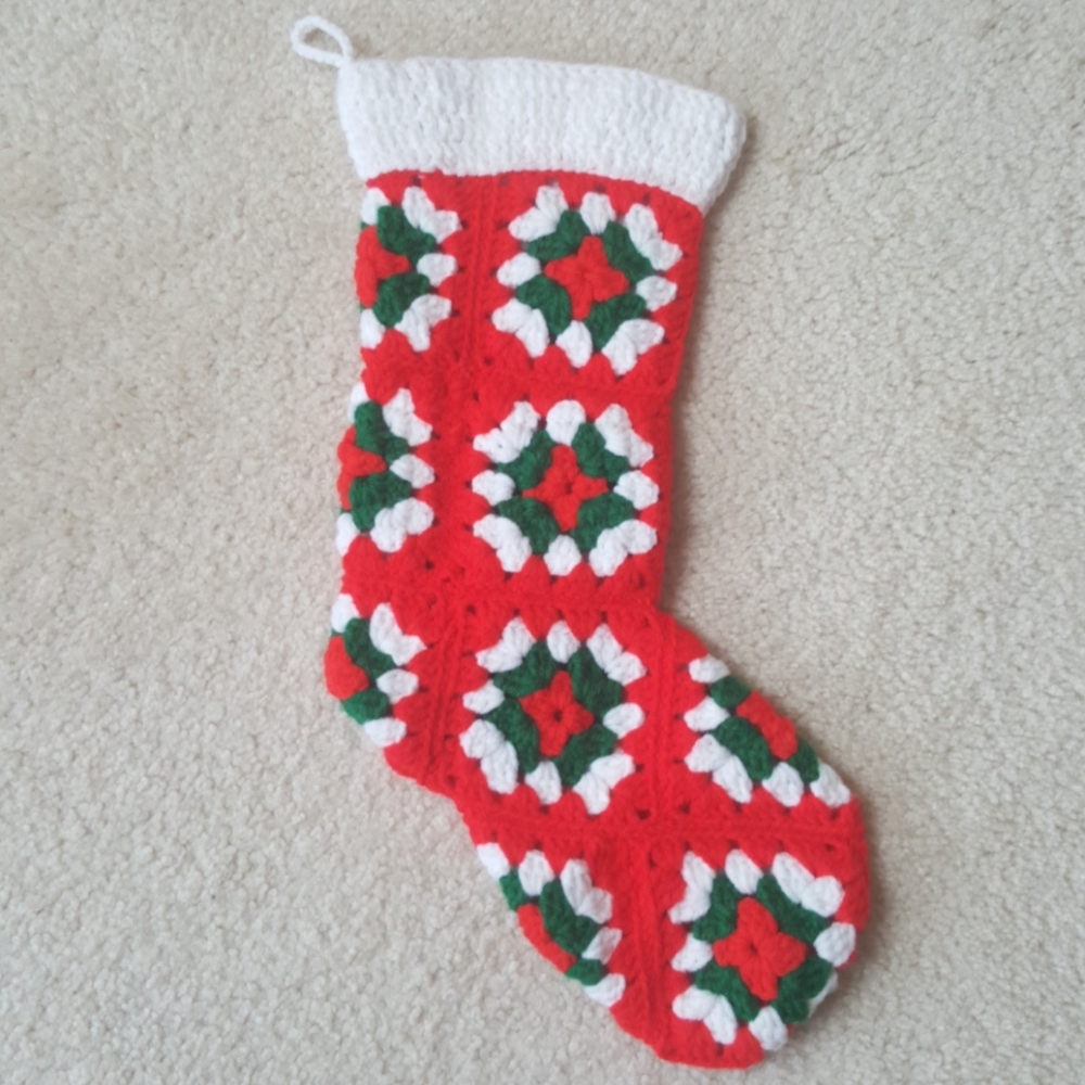 Granny Square Handmade Crochet Christmas Stocking